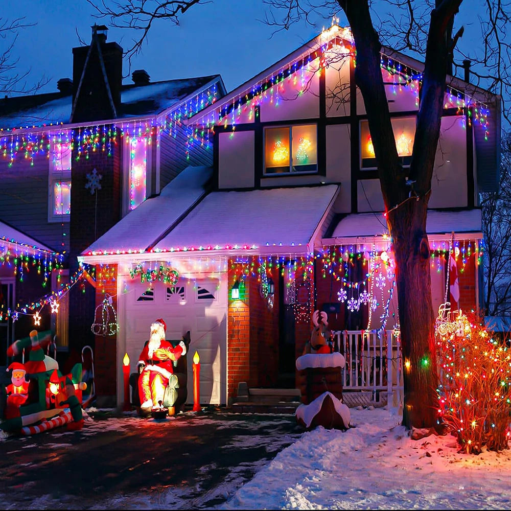 LED Solar lcicle String Lights Outdoor Curtain Fairy Lights 8 Modes Christmas Landscape Lights Party Garden Decoration Light