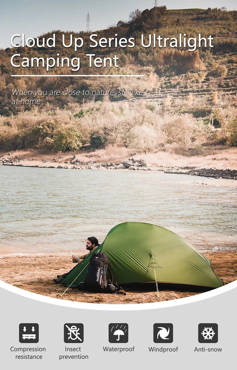 Naturehike Cloud Up 1 2 3 Person Camping Tent Ultralight Waterproof Trekking Tents Hiking Backpacking Shelter Tent Travel Tent