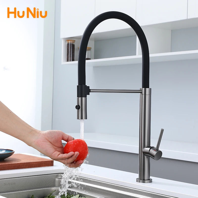Kitchen Faucet Sink Faucets Rubber Pull Down Stream Sprayer Taps Stainless Steel 304 Rotatable Kitchen Mixer Water Tap Crane