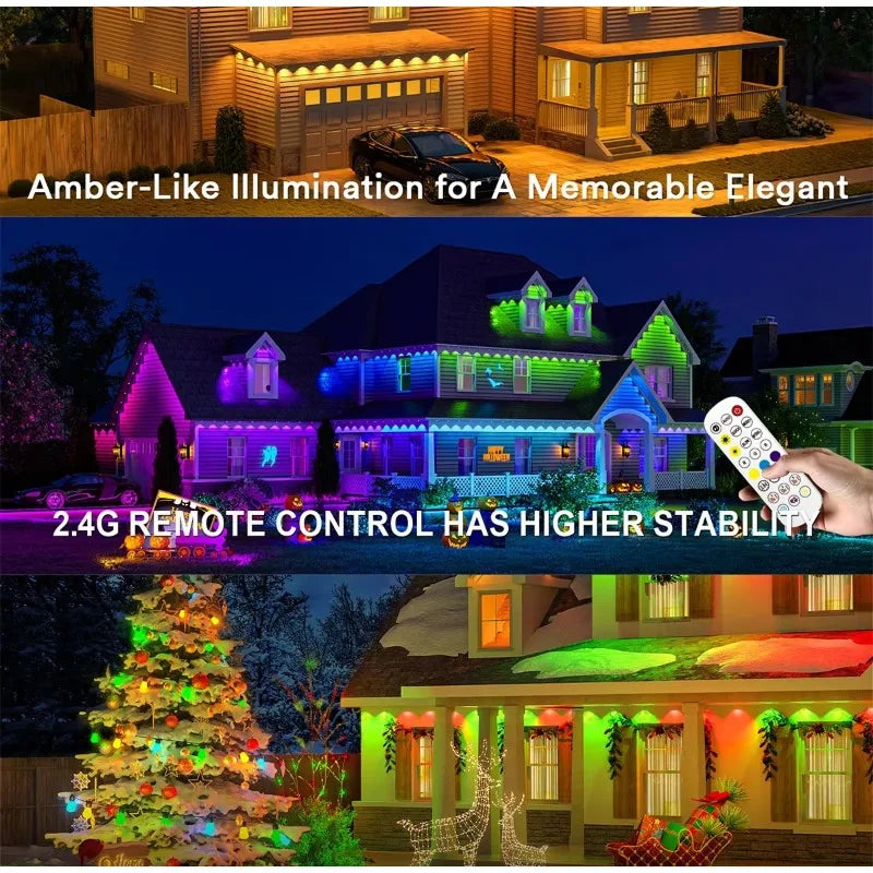 Outdoor Lights Permanent Smart RGBIC Eaves LED Lights Festival Flashing Lighting Fairy String for Christmas Holiday Decorations