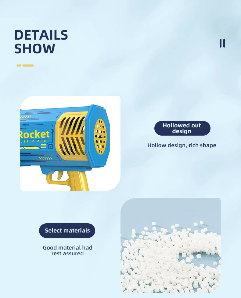 Bubble Gun Kids Toys Rocket 69 Holes Soap Bubbles Machine Gun Shape Automatic Blower With Light Pomperos Outdoor Toy Gifts Party