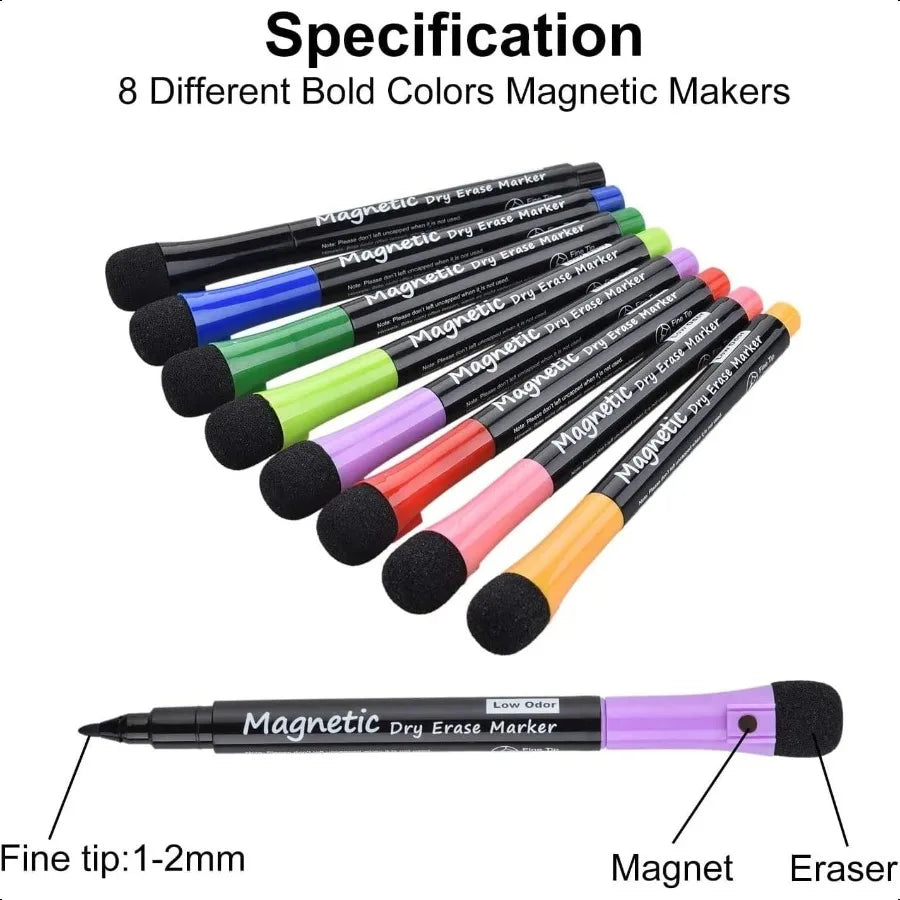 Magnetic Dry Erase Markers Fine Tip Assorted Colors 8 Pack Low Odor Whiteboard markers for kids Work On White board and Calenda