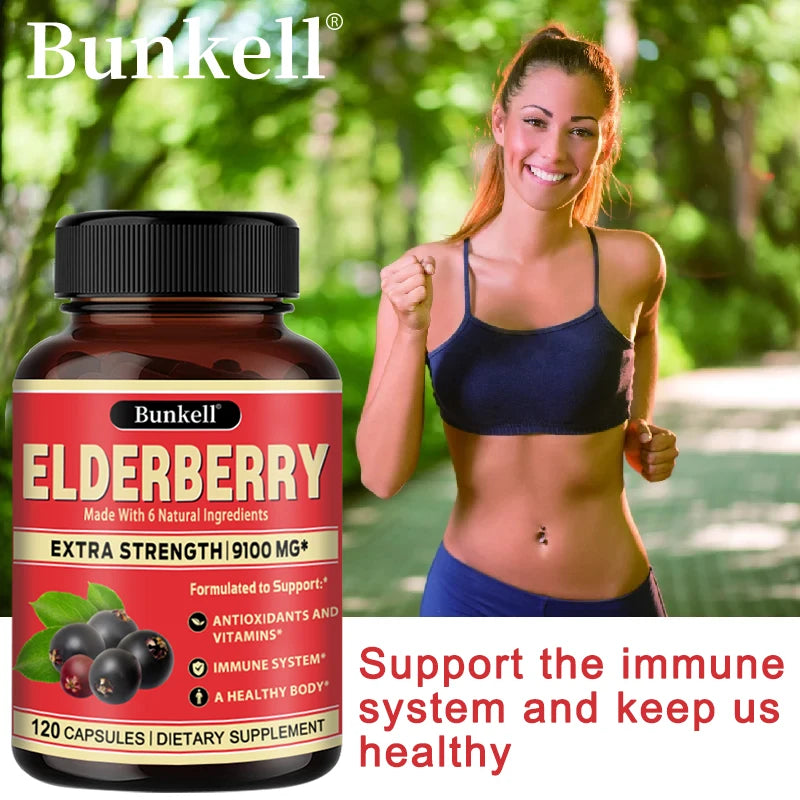 Maximum Strength Elderberry Supplement - Daily Immune, Skin, Antioxidant & Respiratory Health Support - Vitamin C Supplement