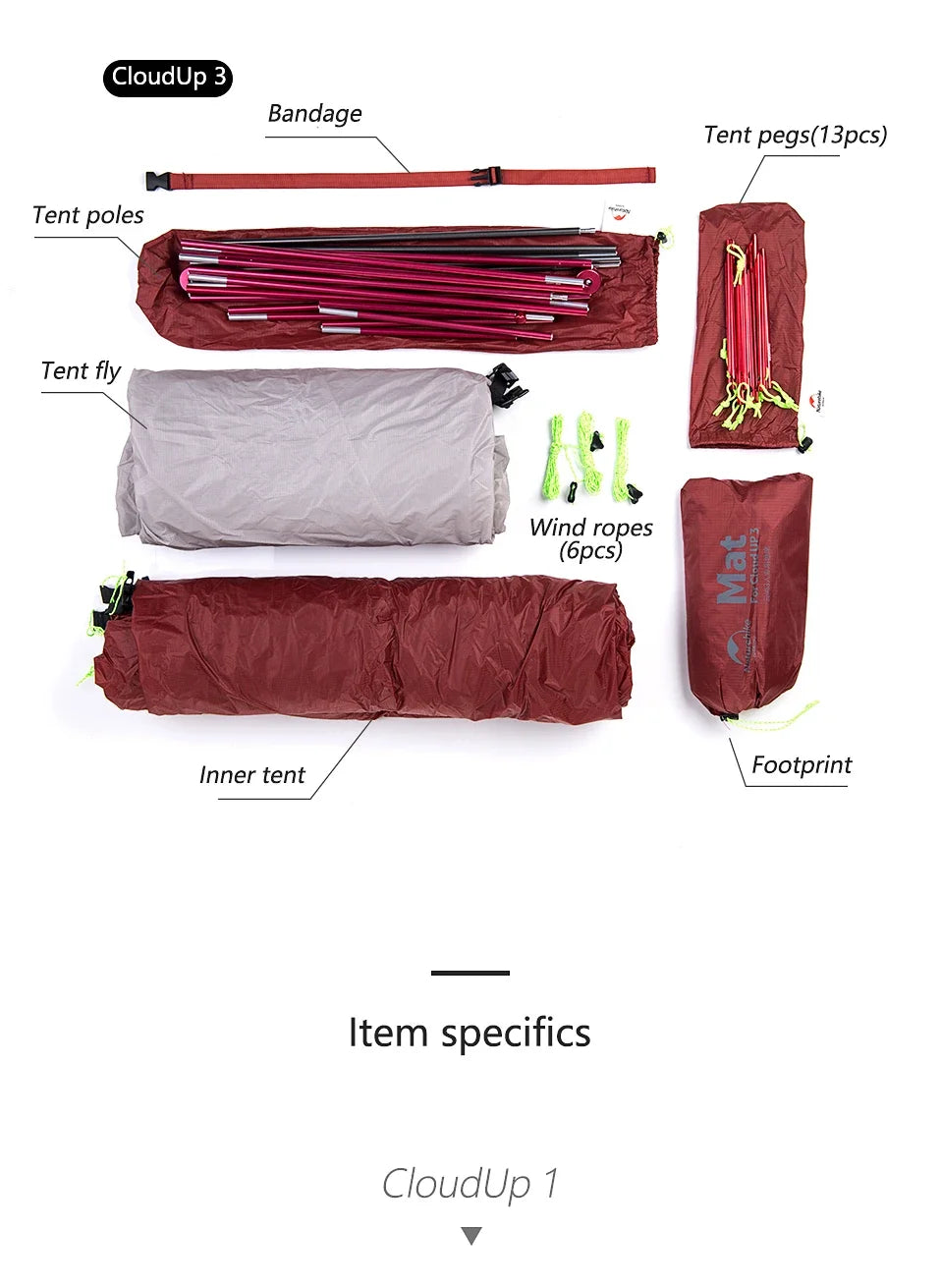 Naturehike Cloud Up 1 2 3 Person Camping Tent Ultralight Waterproof Trekking Tents Hiking Backpacking Shelter Tent Travel Tent
