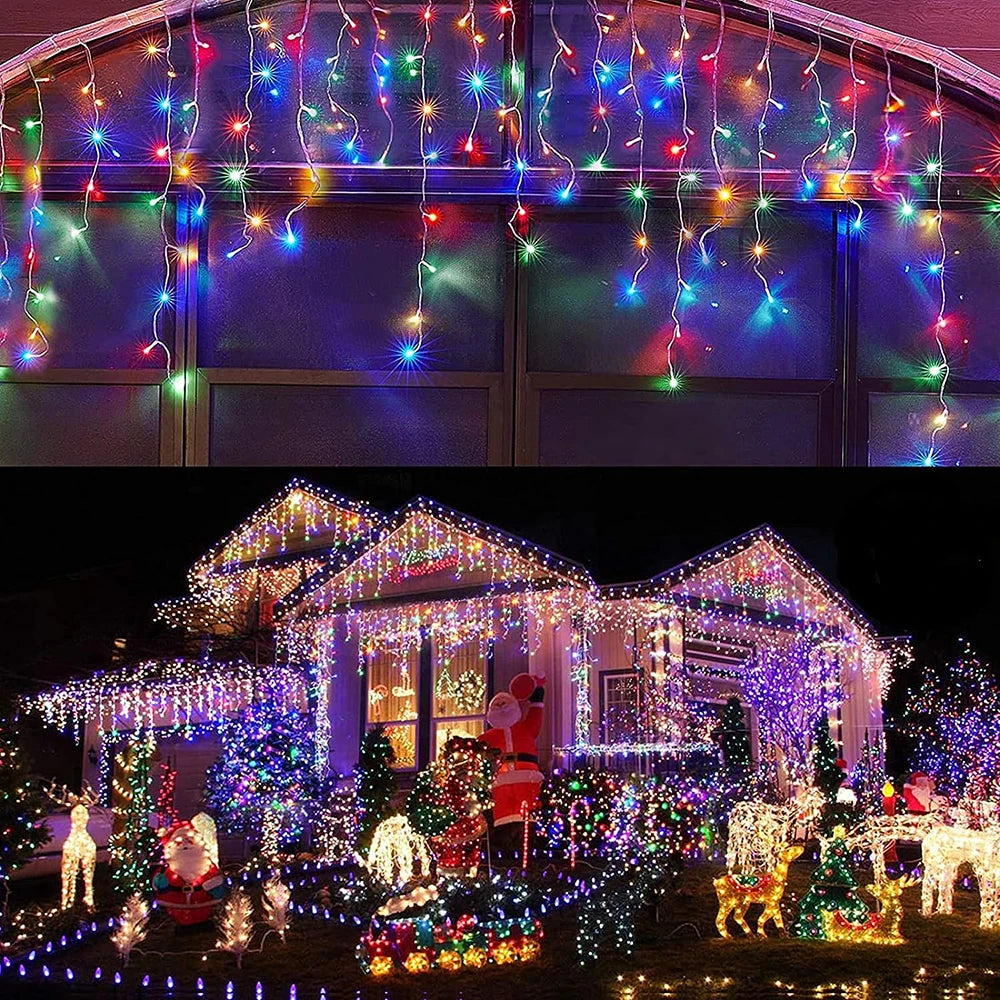 LED Solar lcicle String Lights Outdoor Curtain Fairy Lights 8 Modes Christmas Landscape Lights Party Garden Decoration Light