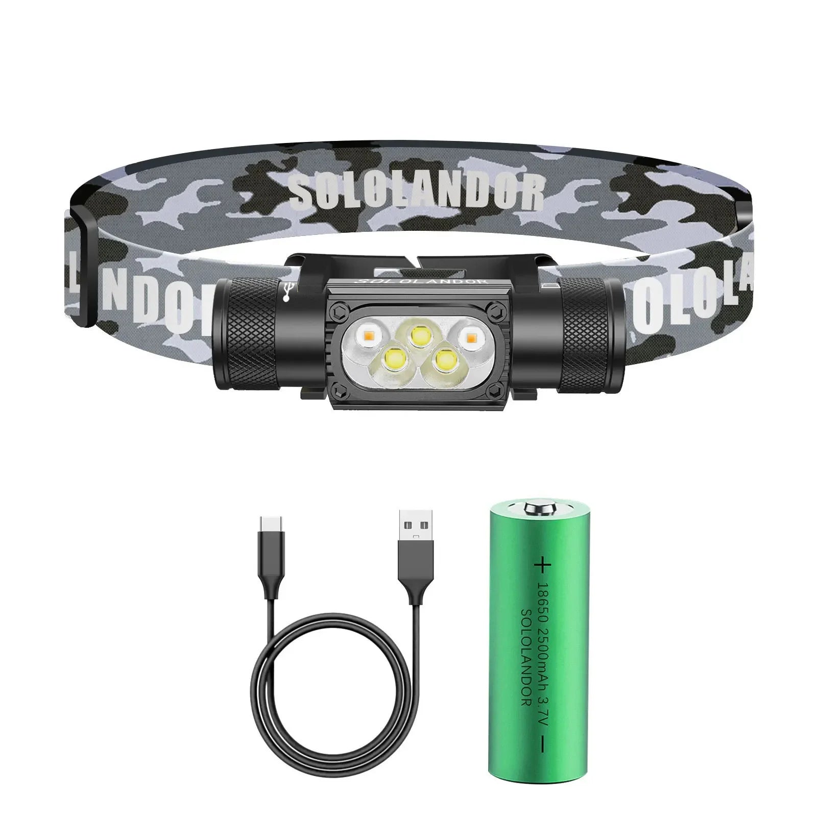SOLOLANDOR White Yellow LED Outdoor exploration lighting flashlight USB rechargeable flashlight 18650 Battery