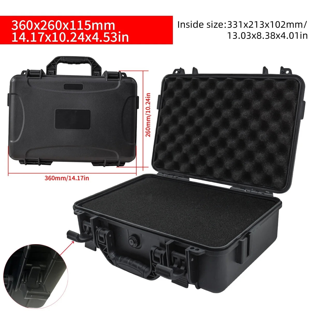 1 portable toolbox with pre cut sponge insert, shock resistant and wear-resistant hard shell protection tool equipment box