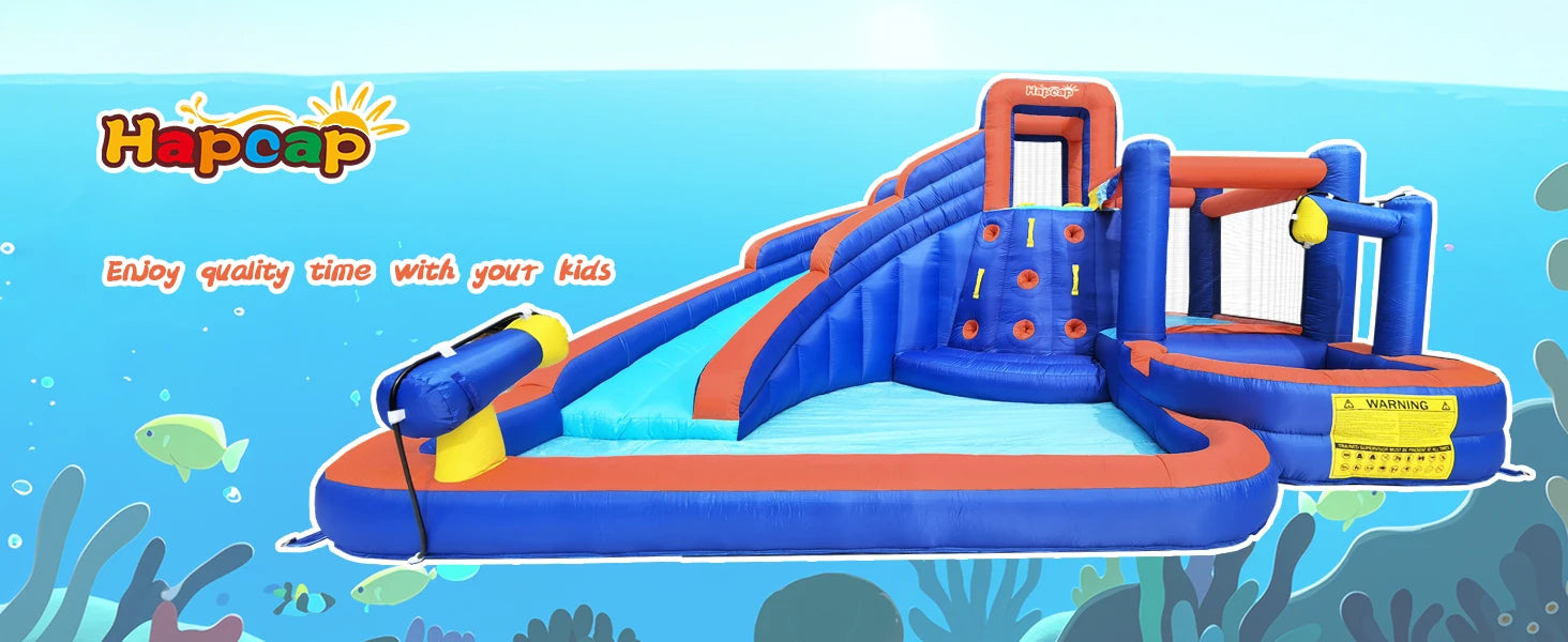 Hapcap Combo Inflatable Bounce House Kids Jumping Castle with Big Curved Slide,2 Climbing Walls,with Air Blower
