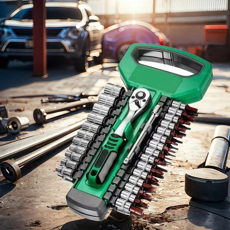 Drive Socket Set 1/4"-3/8",CR-V Metric and Imperial Sockets with Quick-Release Ratchet Wrench,pro model 72 teeth, Sockets