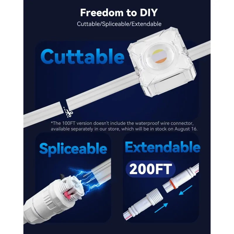 Outdoor Lights Permanent Smart RGBIC Eaves LED Lights Festival Flashing Lighting Fairy String for Christmas Holiday Decorations