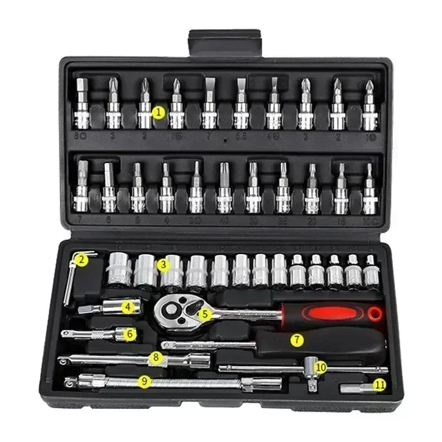 46 Pieces Of Car Repair Tool Set Multifunctional Car Repair Toolbox Ratchet Wrench Socket Combination Sleeve Tools Motorcycle