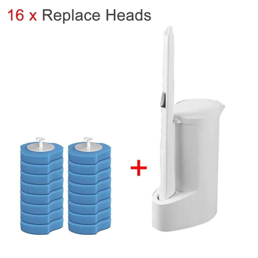 Wall-mounted Disposable Toilet Brush Cleaner with 8/16/24PCS Brush Head Bathroom Long Handle Cleaning Brush Toilet Accessories