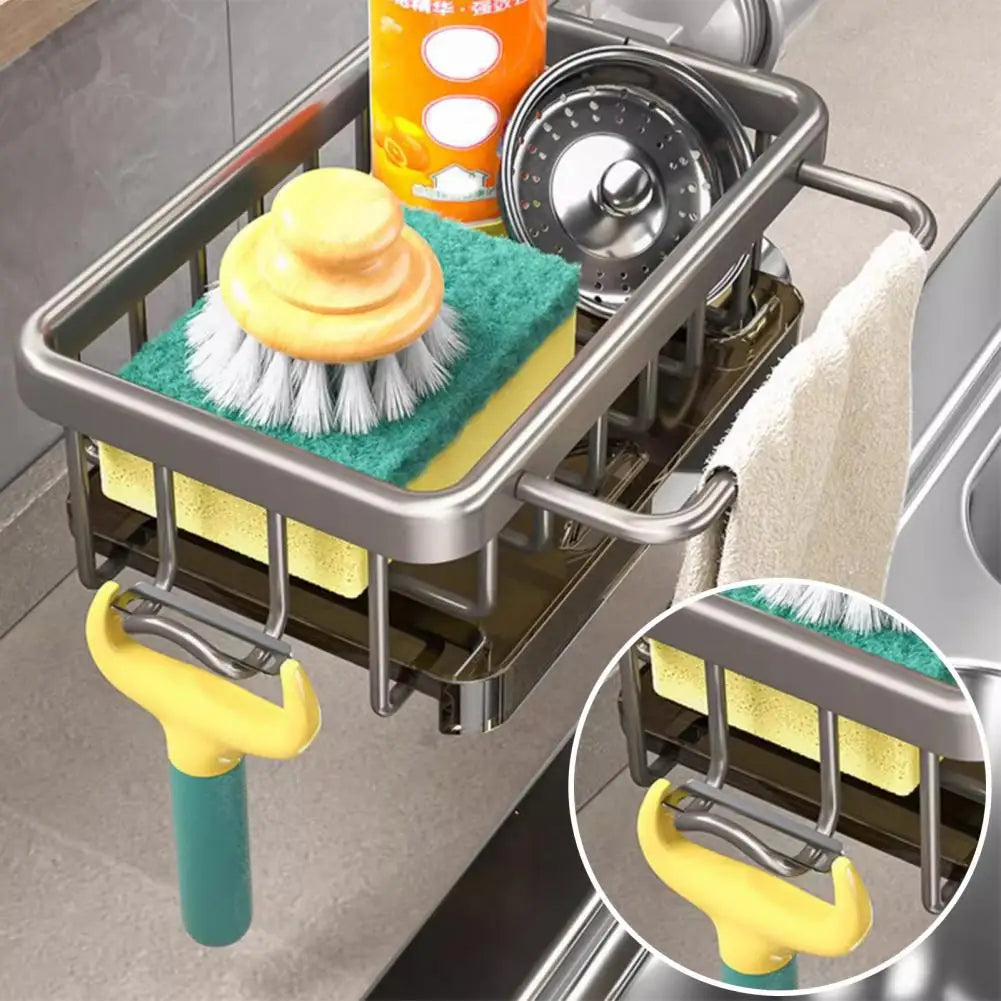 Faucet Drain Rack Sponge Dish Soap Holder Hanging Kitchen Organizer Rack with Hook Strong Load-bearing Kitchen Sink Organizer