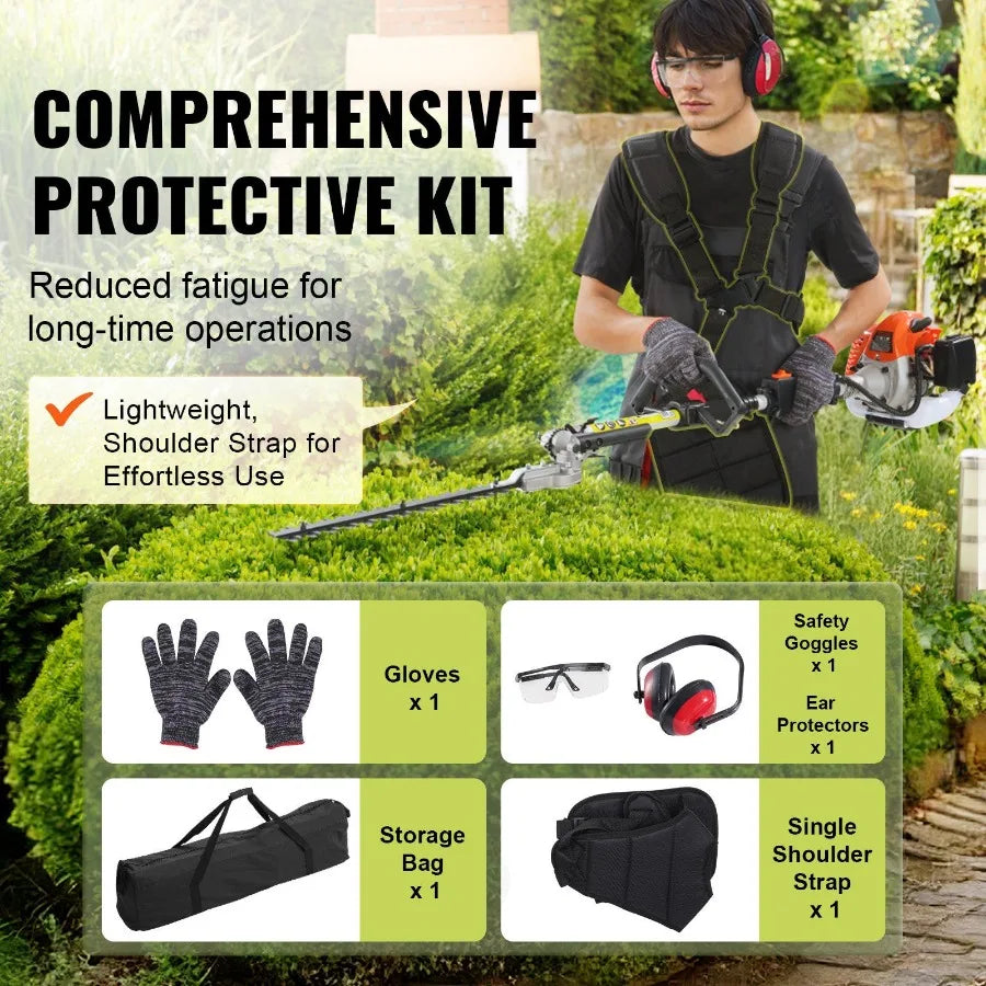 26CC 6in1 MultiFunctional Trimming Tools Gas Hedge Trimmer Weed Eater String Trimmer Brush Cutter Edger Pole Saw Chainsaw Prun