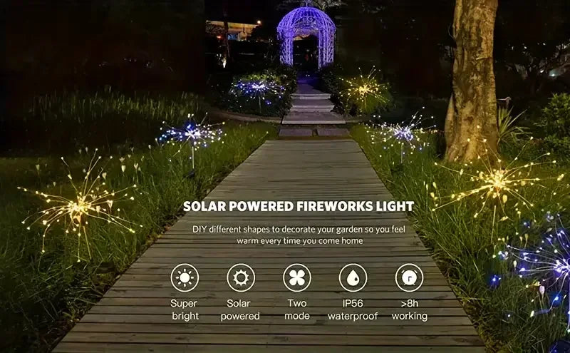90LED Solar Fireworks Light Outdoor Fairy Garden Lights 8 Lighting Modes DIY Starburst Solar Lamps Holiday Decorative Lights