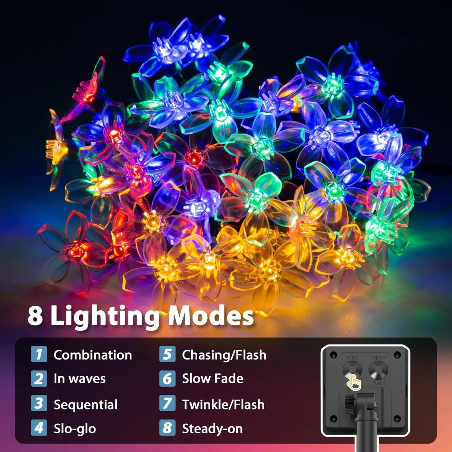 Solar String Lights Outdoor 50 LED with 8 Lighting Modes Waterproof Patio Lights for Garden Yard Party Halloween Christmas Decor