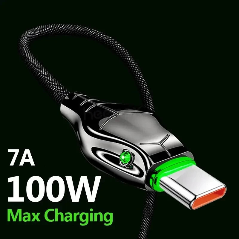 100W type c cable 7A Super Fast Charging Indicator Light Data Cable For Iphone Samsung Huawei Xiaomi High speed charging cable