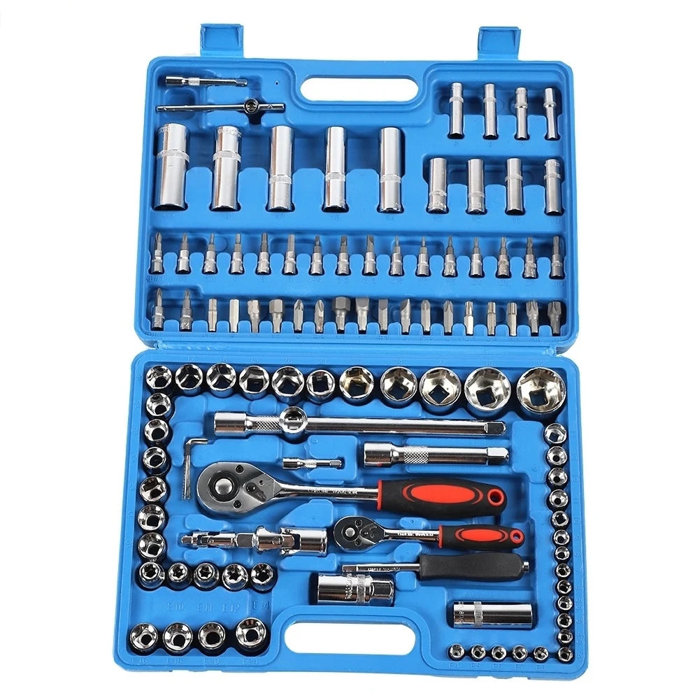 108Pcs Ratchet Wrench Set 1/4in 1/2in CR40 Steel Socket Set Tool Case Box Hex Extension Socket Hand Tools Kits Screwdriver Bits