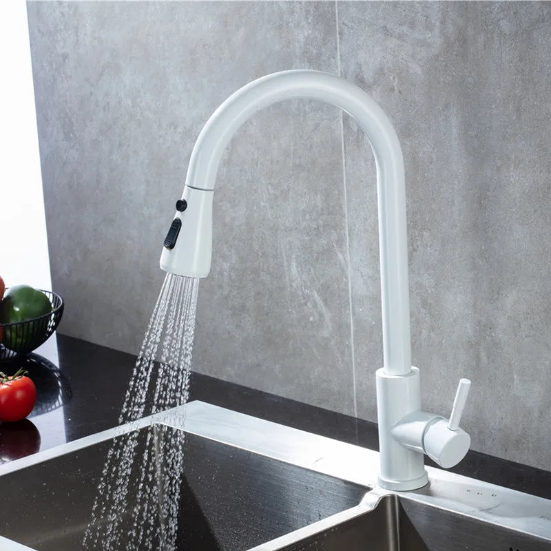 White Touch on Kitchen Sink Faucets 3 Ways Sprayer Hot Cold Pull Out Kitchen Sink Mixer Tap Smar Sensor Touch Kitchen Faucet Tap