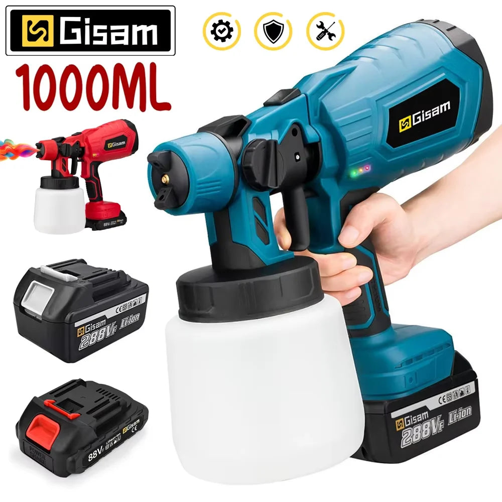 Gisam 1000ML Electric Cordless Spray Gun HVLP Paint Sprayer For Furniture Coating Airbrush Tools For Makita 18V Battery Pins