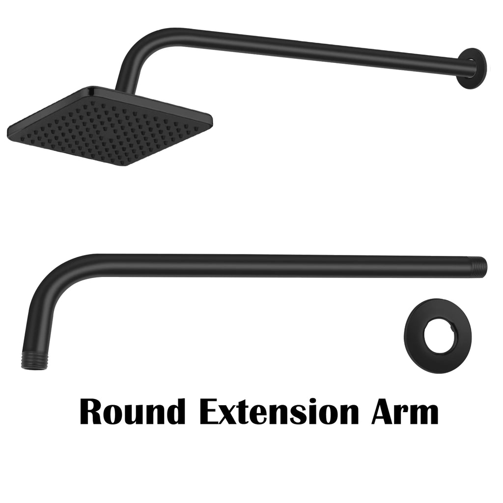 Wall Mounted Metal Black Rainfall Shower Head Extension Arm Stainless Steel Square/Round Pipe 30/40cm for Fixed Showerhead  ﻿