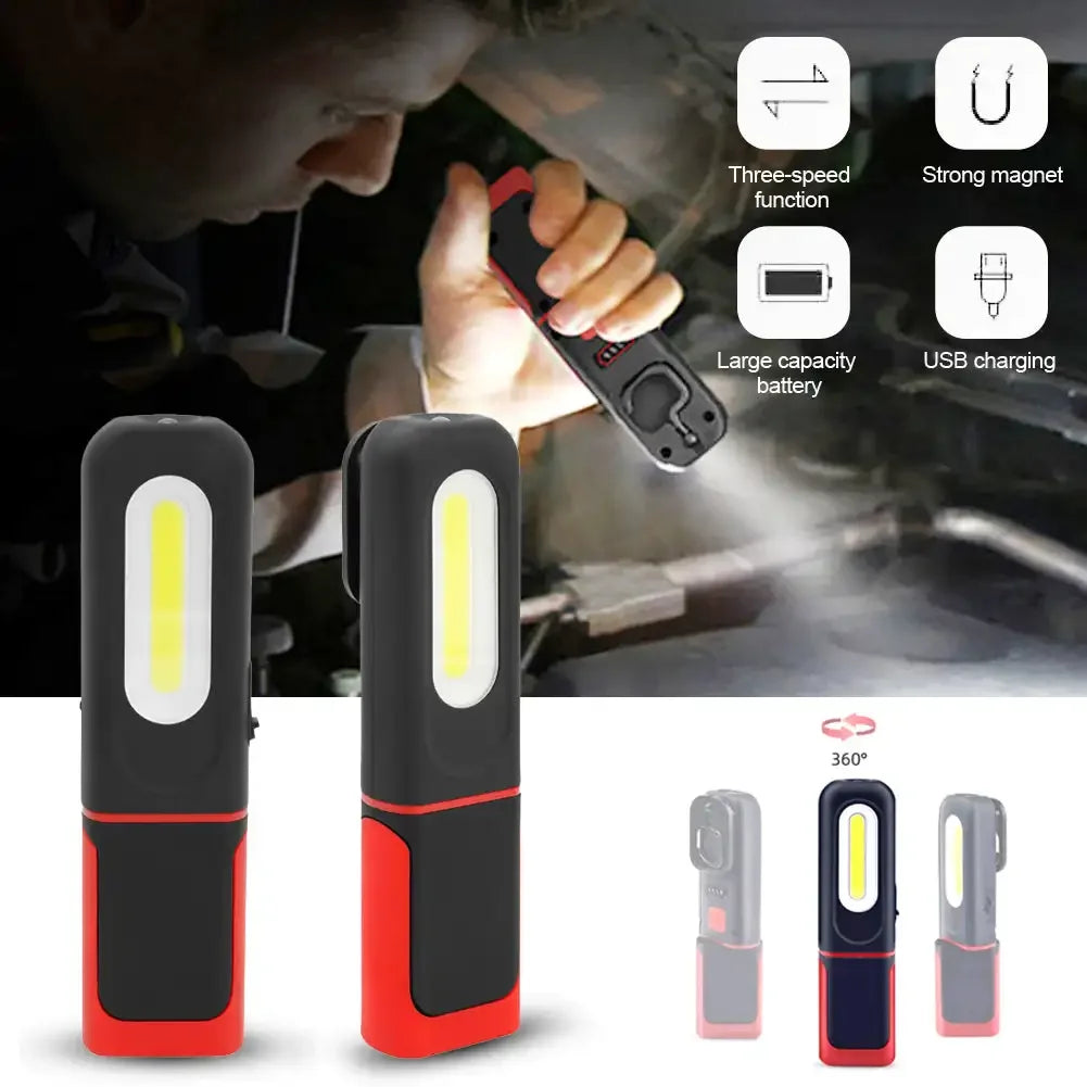 1PC Portable USB Rechargeable COB Work Light Car Detailing Inspection Light Magnetic LED Flashlight Hanging Lamp Camping Torch