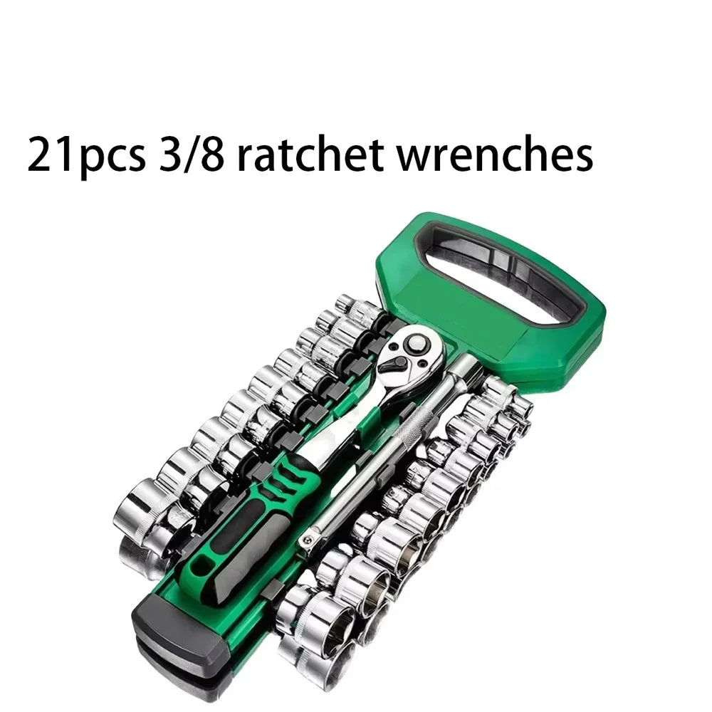 Drive Socket Set 1/4"-3/8",CR-V Metric and Imperial Sockets with Quick-Release Ratchet Wrench,pro model 72 teeth, Sockets