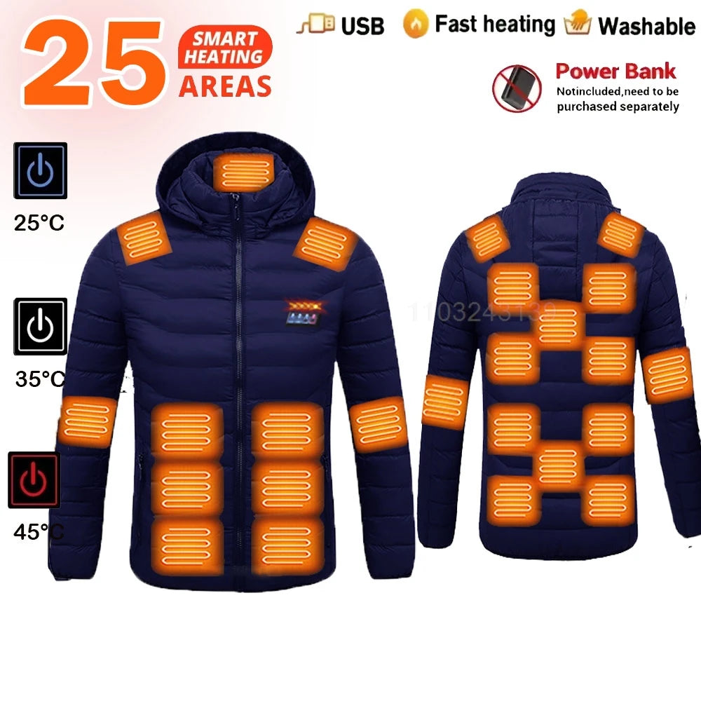 23 Areas Heated Jacket Winter Men Warm Vest USB Self Heating Jacket Women Heated Coat Ski Camping Hiking Winter Cotton Clothes