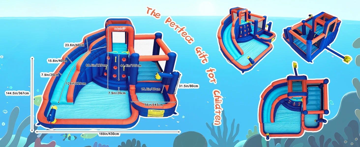 Hapcap Combo Inflatable Bounce House Kids Jumping Castle with Big Curved Slide,2 Climbing Walls,with Air Blower
