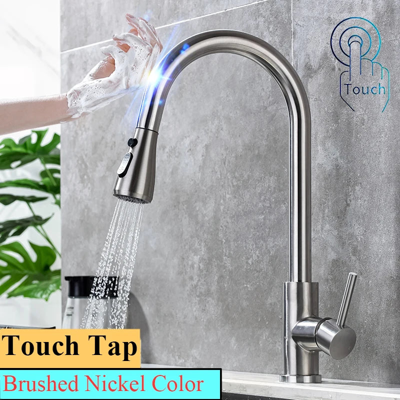 White Touch on Kitchen Sink Faucets 3 Ways Sprayer Hot Cold Pull Out Kitchen Sink Mixer Tap Smar Sensor Touch Kitchen Faucet Tap