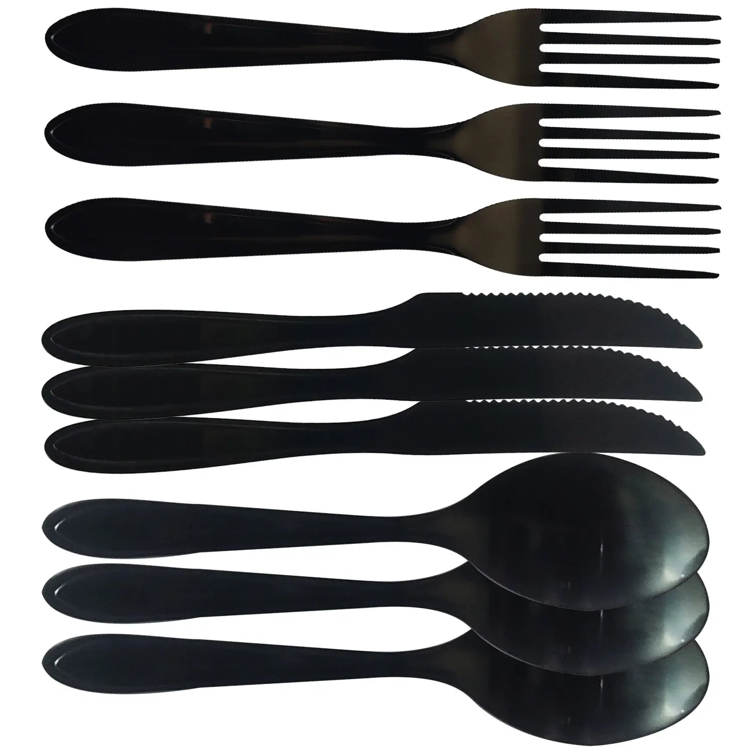 Stainless Steel Flatware Set Black Premium 9 Pieces-Forks Knives and Spoons