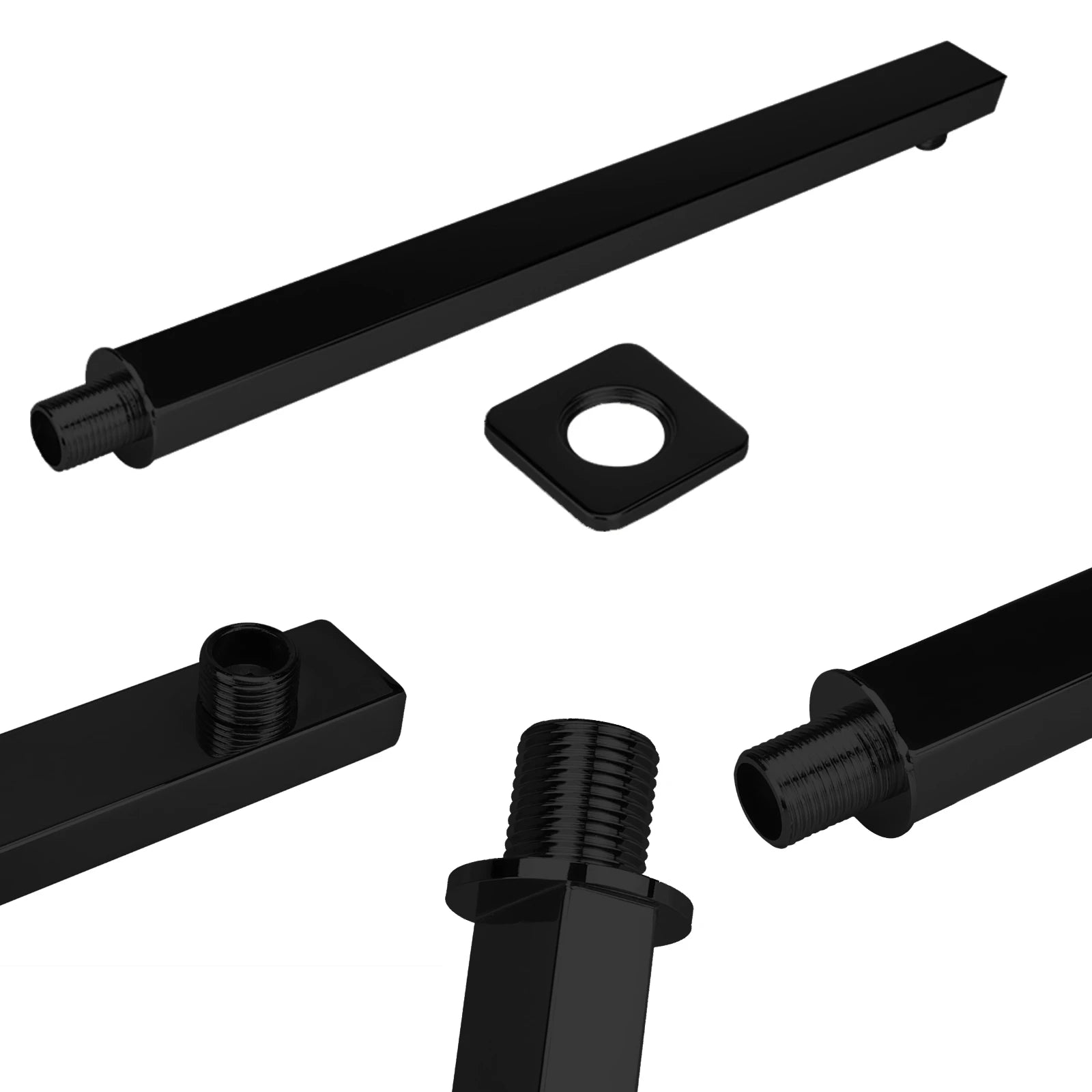 Wall Mounted Metal Black Rainfall Shower Head Extension Arm Stainless Steel Square/Round Pipe 30/40cm for Fixed Showerhead  ﻿
