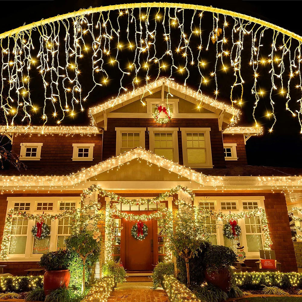 LED Solar lcicle String Lights Outdoor Curtain Fairy Lights 8 Modes Christmas Landscape Lights Party Garden Decoration Light