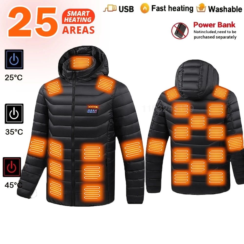 23 Areas Heated Jacket Winter Men Warm Vest USB Self Heating Jacket Women Heated Coat Ski Camping Hiking Winter Cotton Clothes