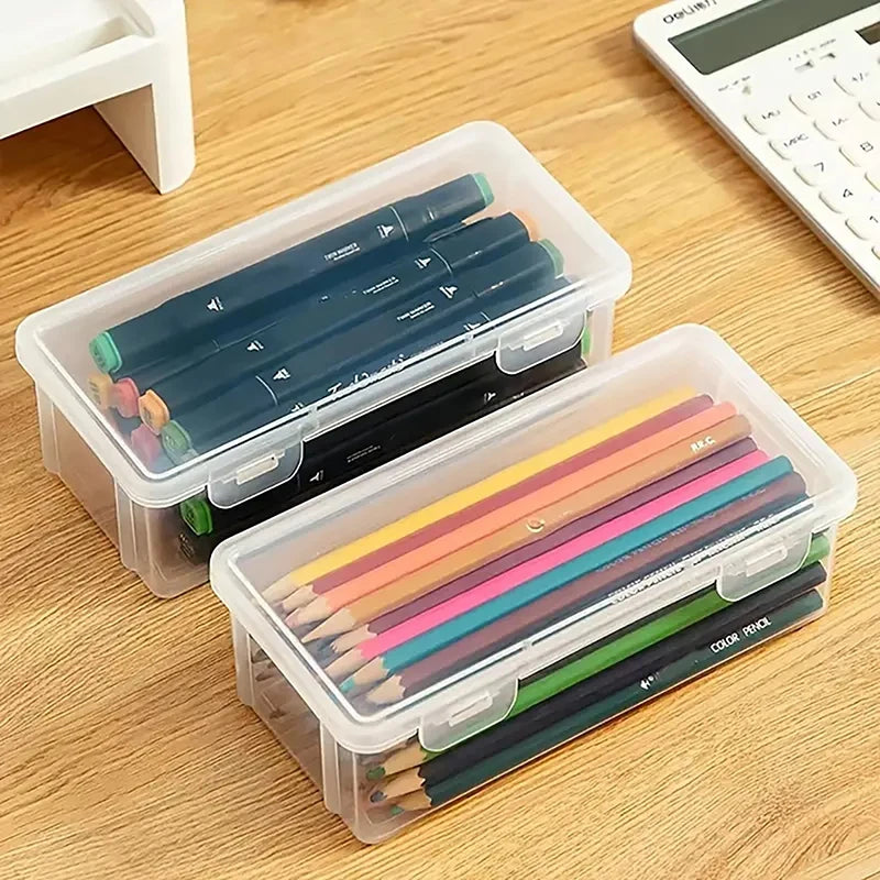 1/2pcs Portable Simple Plastic Transparent Pencil Box Student Stationery Pencil Case School Supplies For Kids Teachers