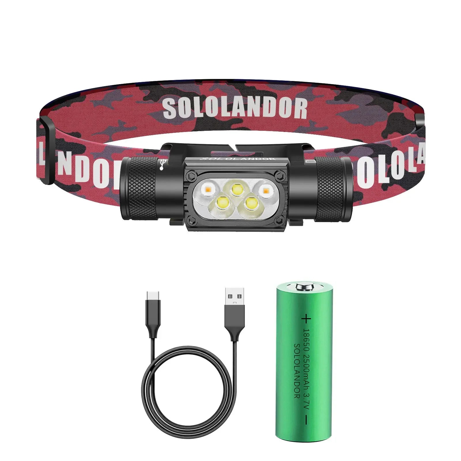 SOLOLANDOR White Yellow LED Outdoor exploration lighting flashlight USB rechargeable flashlight 18650 Battery