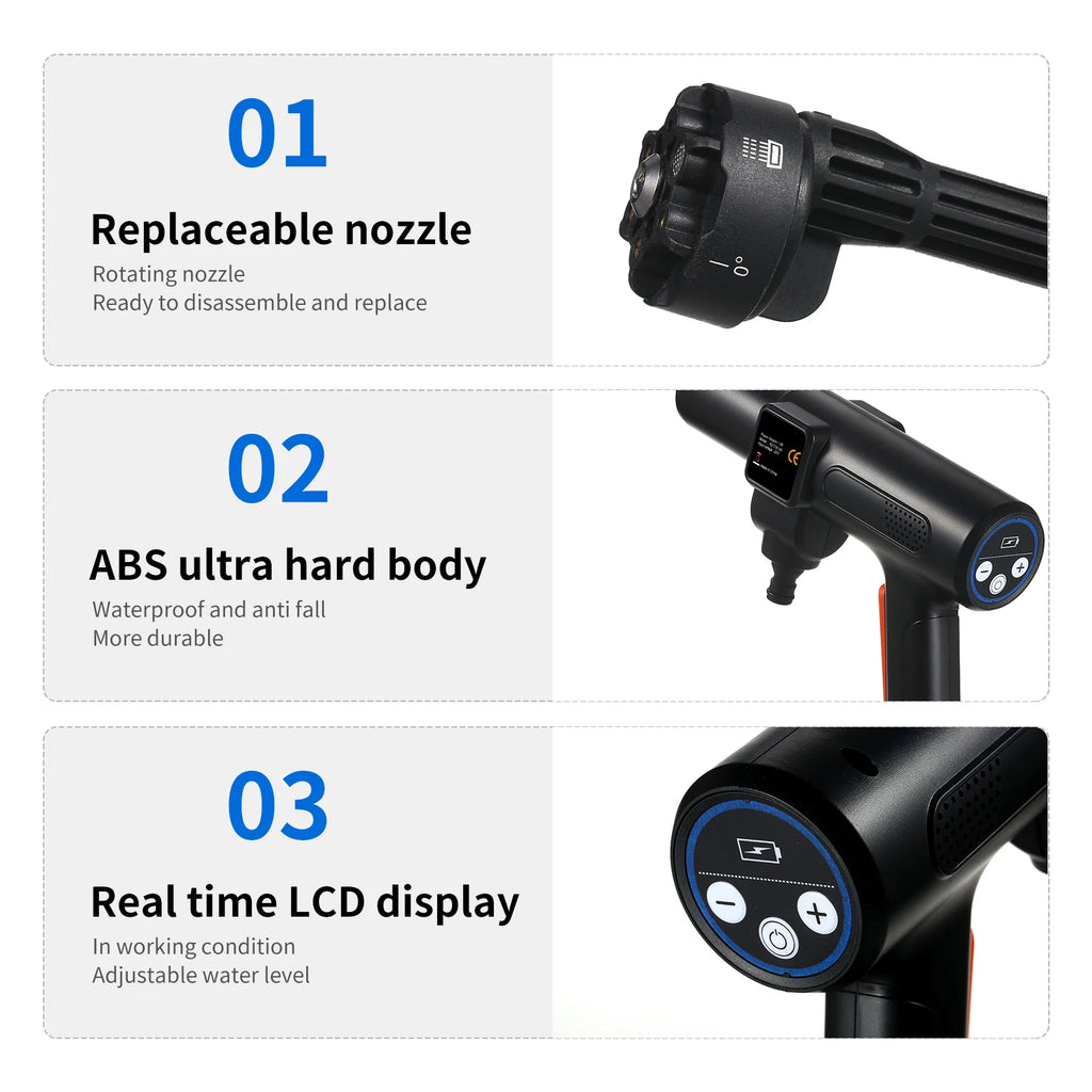 Handheld Pressure Washer Portable Power Cleaner with Rechargeable 1500*10mAh Battery Multiple Injection Modes Car Washer Gun