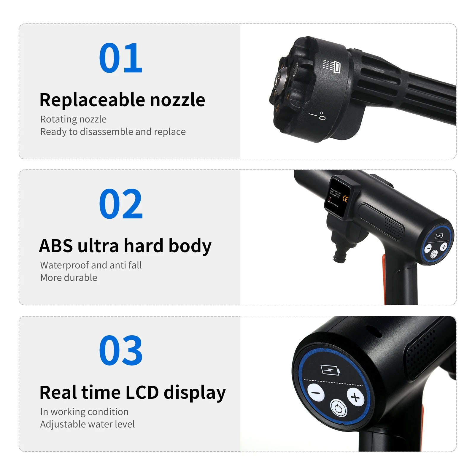 Handheld Pressure Washer Portable Power Cleaner with Rechargeable 1500*10mAh Battery Multiple Injection Modes Car Washer Gun