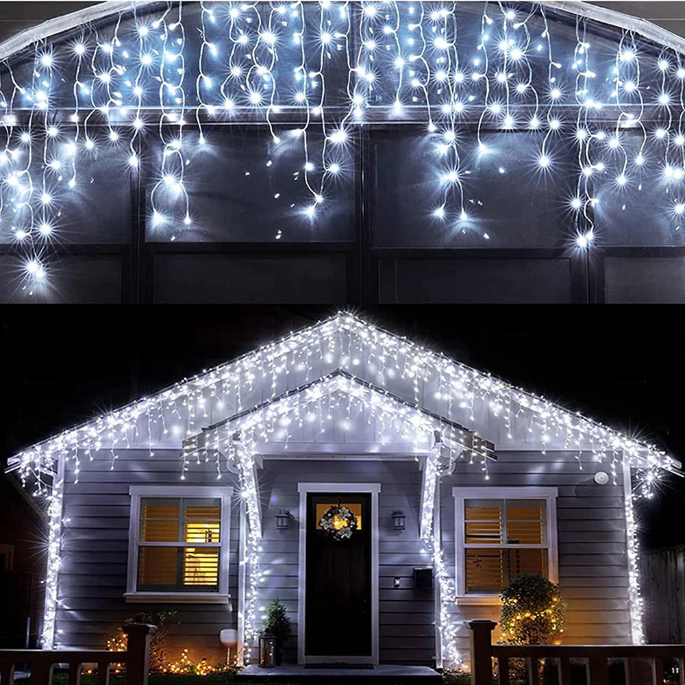 LED Solar lcicle String Lights Outdoor Curtain Fairy Lights 8 Modes Christmas Landscape Lights Party Garden Decoration Light