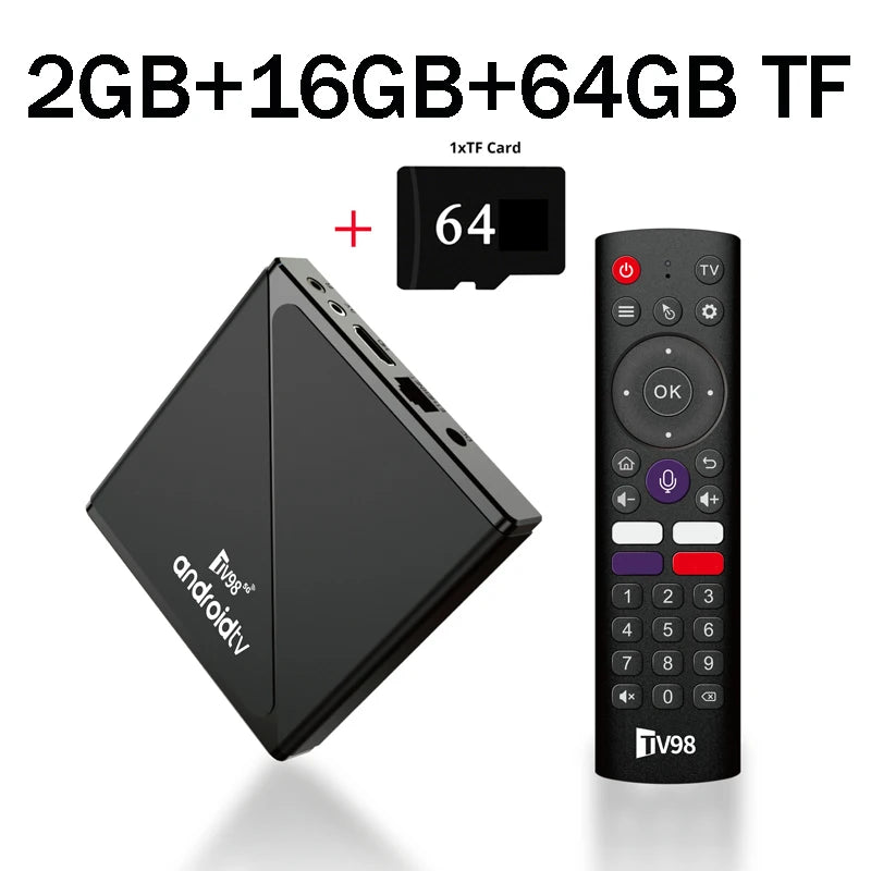 TV98 ATV PRO TV Box Android 2GB 16GB BT 5.0 Smart IPTV BOX Allwinner H313 Quad Core Android 14 WiFi 4G 5G Voice remote top box