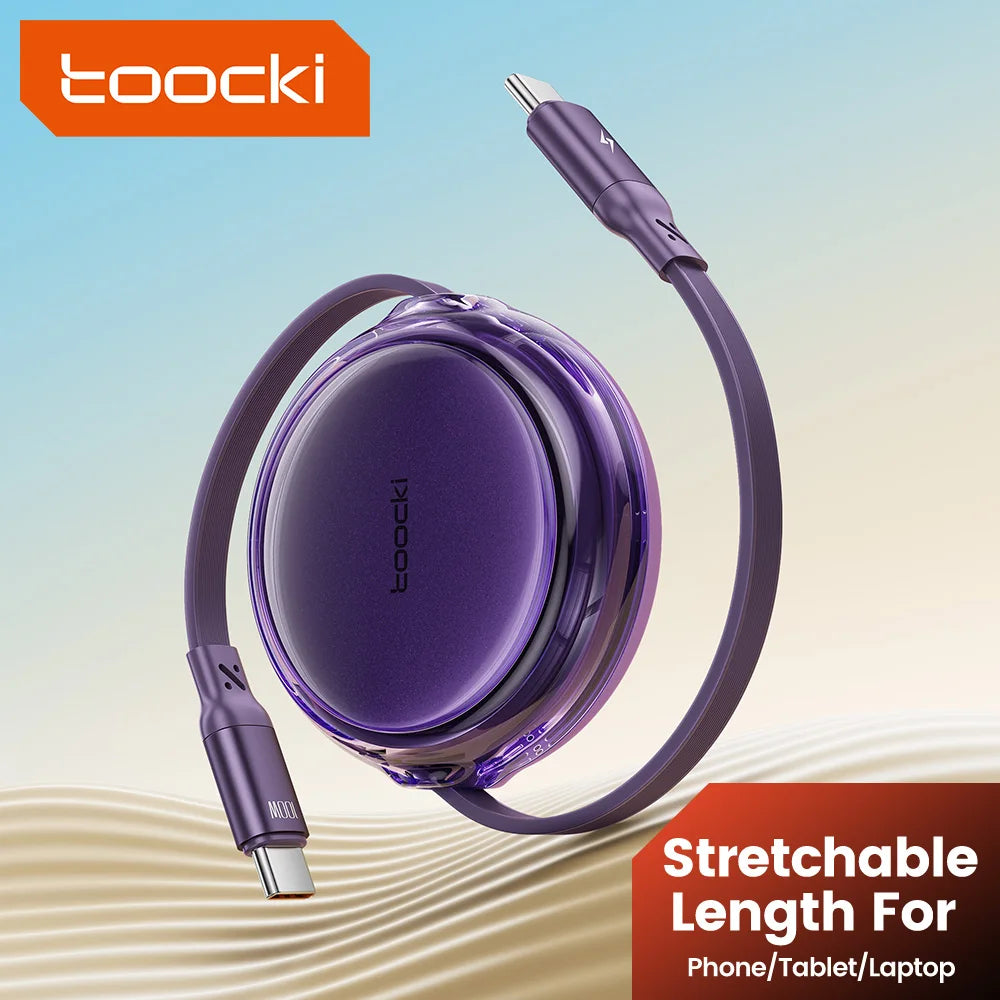 Toocki Retractable 100W Type C Cable For iPhone 15 16 Pro Max Macbook PD Fast Charging USB C To USB C Data Cord For Xiaomi 15 14