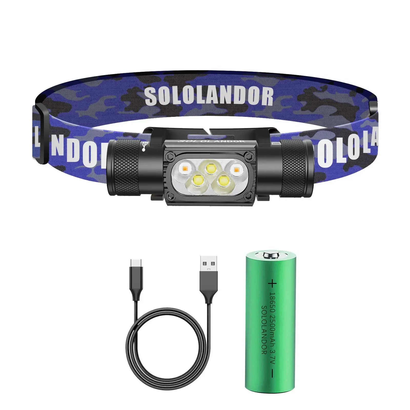 SOLOLANDOR White Yellow LED Outdoor exploration lighting flashlight USB rechargeable flashlight 18650 Battery