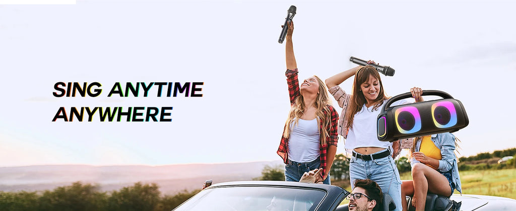 Karaoke Machine for Adults and Kids, Portable Bluetooth Speaker with Microphones, PA System with 2 Karaoke Microphones