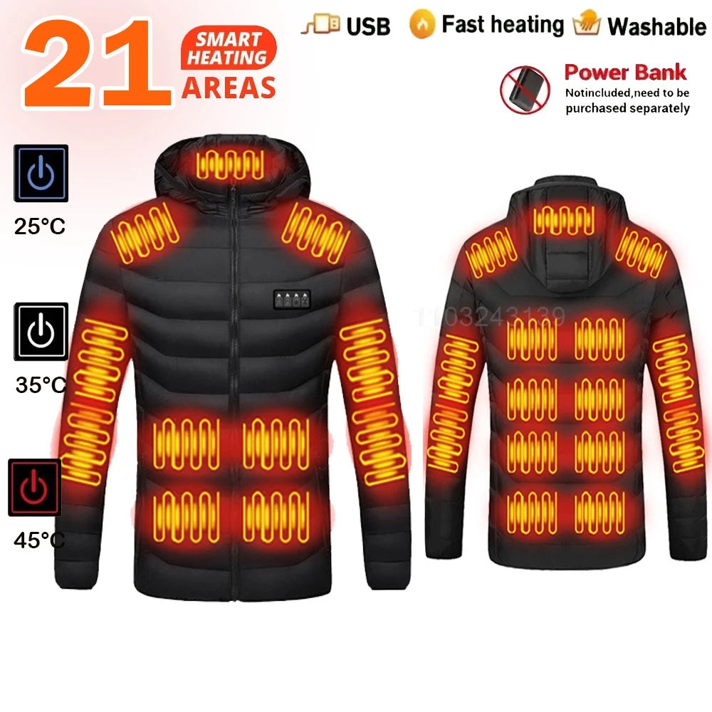 23 Areas Heated Jacket Winter Men Warm Vest USB Self Heating Jacket Women Heated Coat Ski Camping Hiking Winter Cotton Clothes