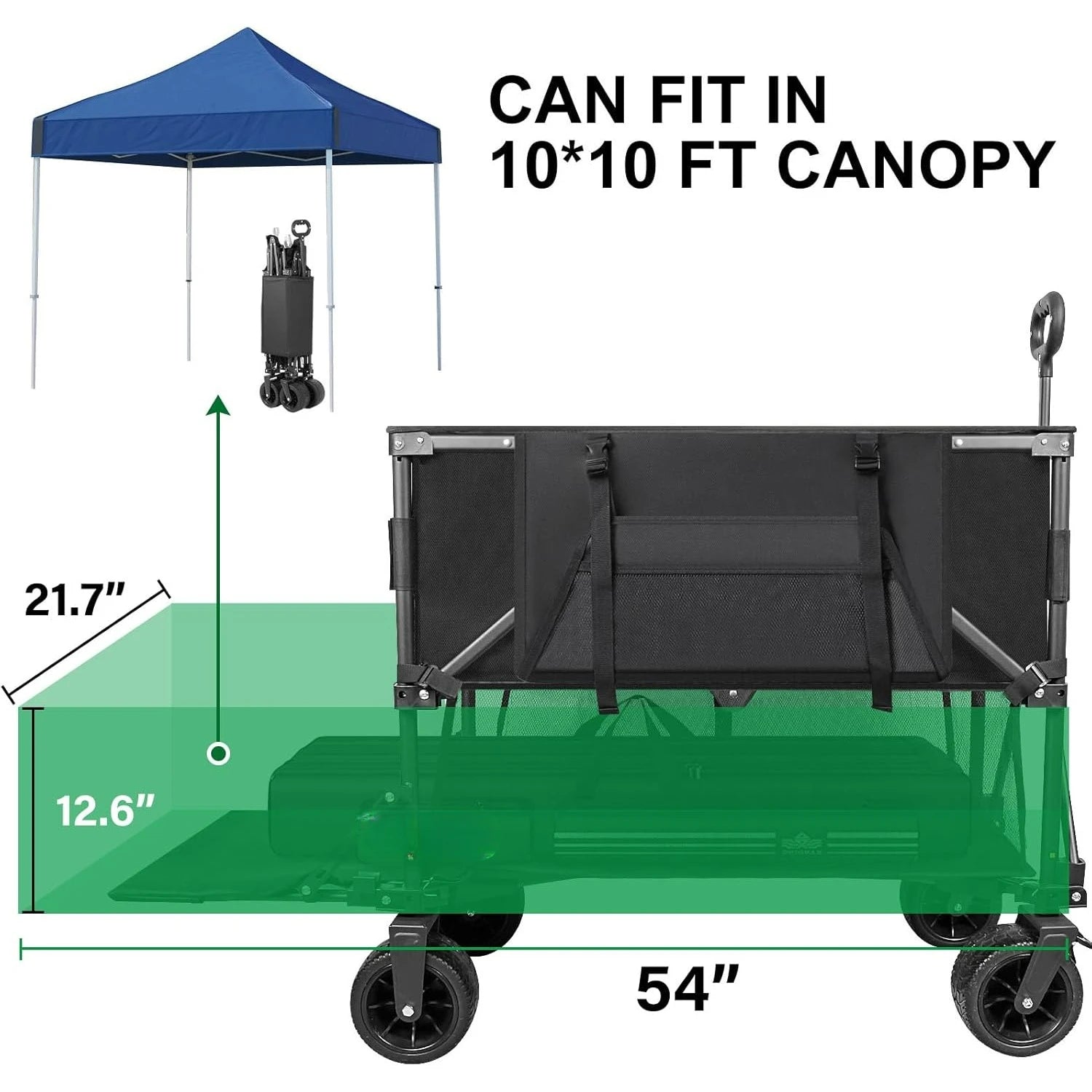 Double Decker Wagon 600lb Capacity & 400L Collapsible Sports Wagon with Big Wheels 54" Extended Utility Folding Cart