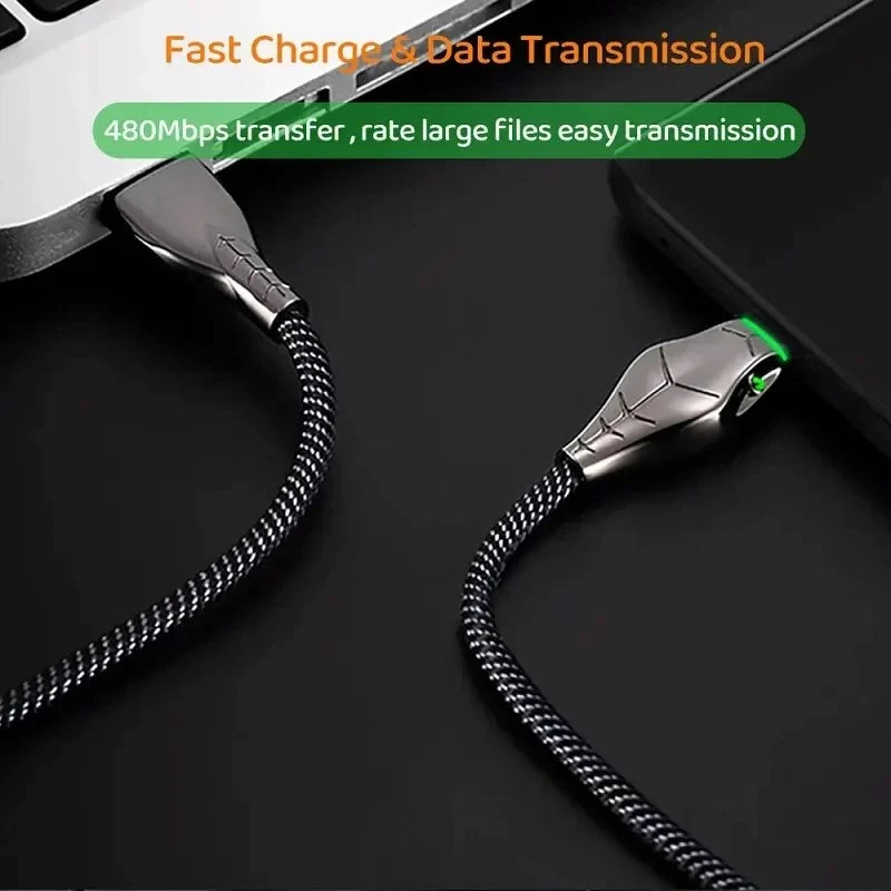 100W type c cable 7A Super Fast Charging Indicator Light Data Cable For Iphone Samsung Huawei Xiaomi High speed charging cable