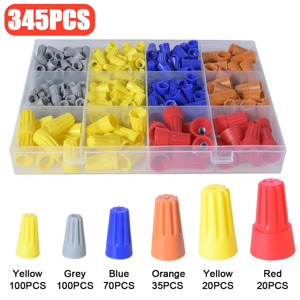 345PCS Crimping Cap Fast Wire Connector Electrical Insulated Twist Crimp Terminal AWG22-10 Nut Spring End Cap Rotating Splicing