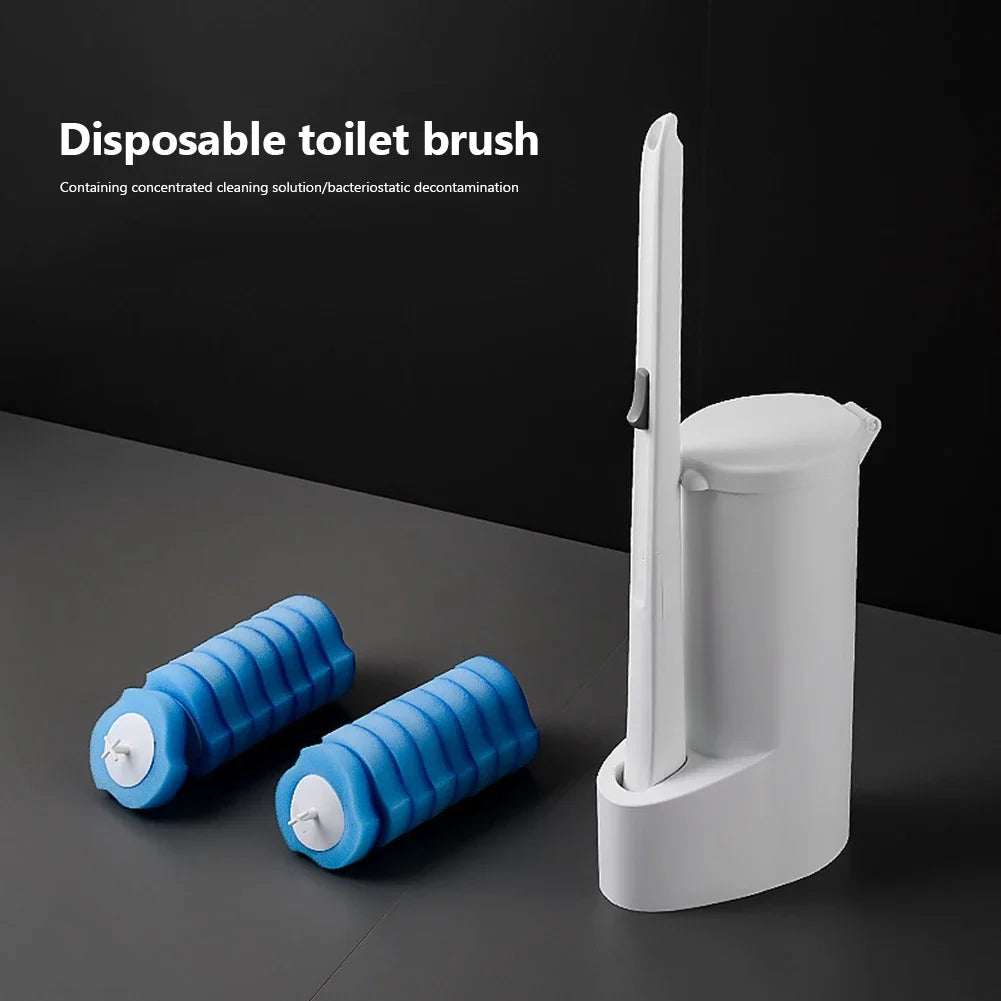 Wall-mounted Disposable Toilet Brush Cleaner with 8/16/24PCS Brush Head Bathroom Long Handle Cleaning Brush Toilet Accessories