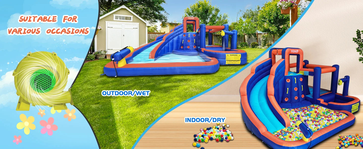 Hapcap Combo Inflatable Bounce House Kids Jumping Castle with Big Curved Slide,2 Climbing Walls,with Air Blower