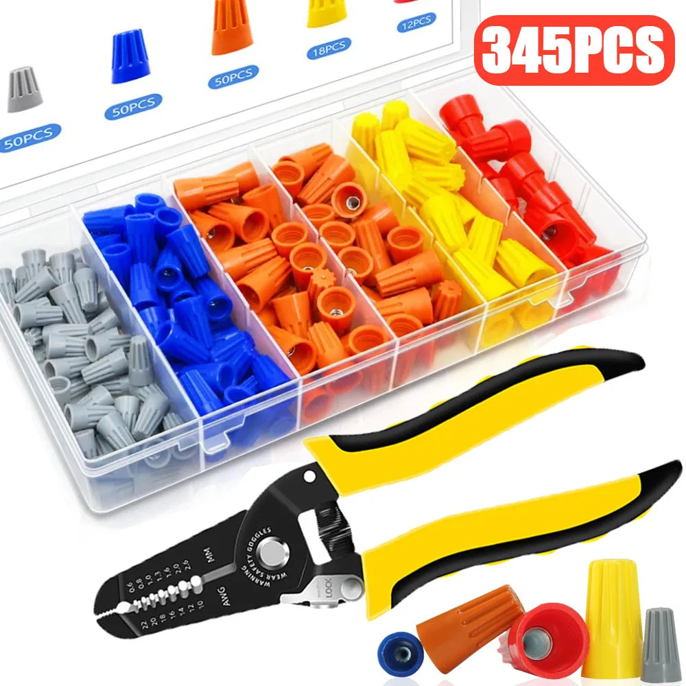 345PCS Crimping Cap Fast Wire Connector Electrical Insulated Twist Crimp Terminal AWG22-10 Nut Spring End Cap Rotating Splicing